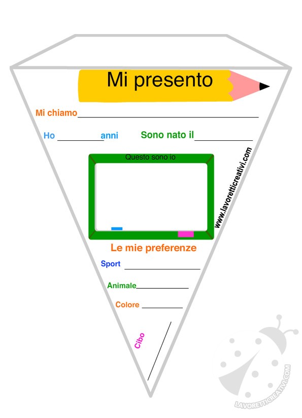 Bandierine mi presento in versione colori e bianco e nero da stampare e personalizzare.