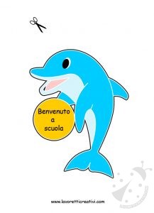 Delfino con scritta benvenuto a scuola