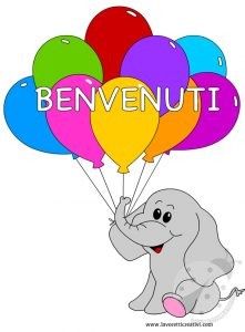 Elefante con palloncini benvenuti
