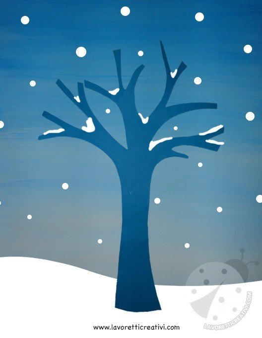 Lavoretti Inverno con la carta - Albero con neve
