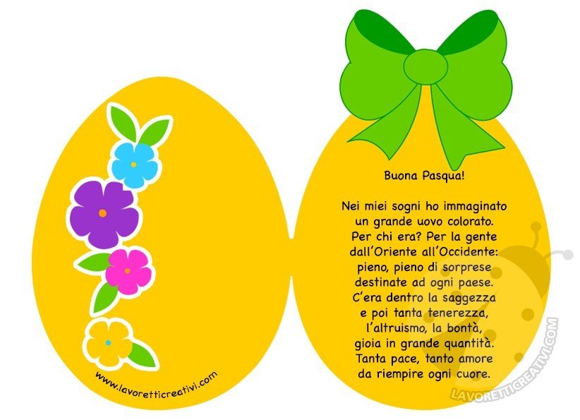Biglietto A Forma Di Uovo Con Filastrocca Buona Pasqua Lavoretti Creativi
