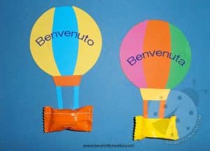 Mongolfiere con caramelle come ricordino di benvenuto