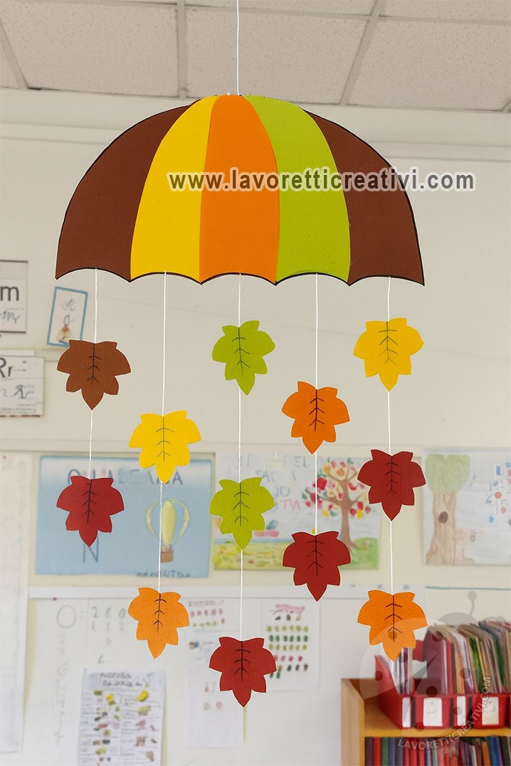 Addobbi autunno - Ombrello con foglie 8 decorazione pendente soffito autunno 1