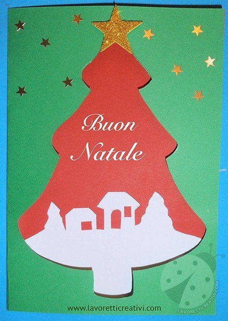 Biglietto Di Auguri Con Albero Di Natale E Paesaggio