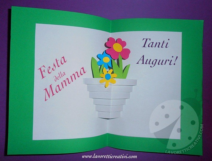 Festa della mamma Biglietto pop up con vaso di fiori