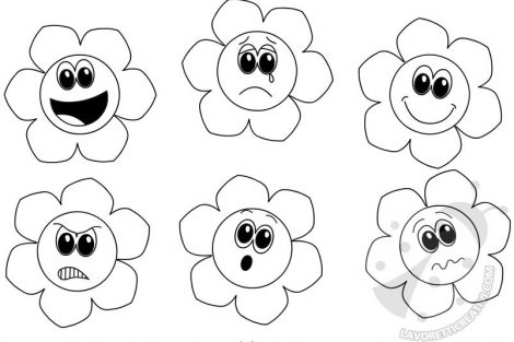 Fiori con emozioni da colorare - Fiori con diverse espressioni