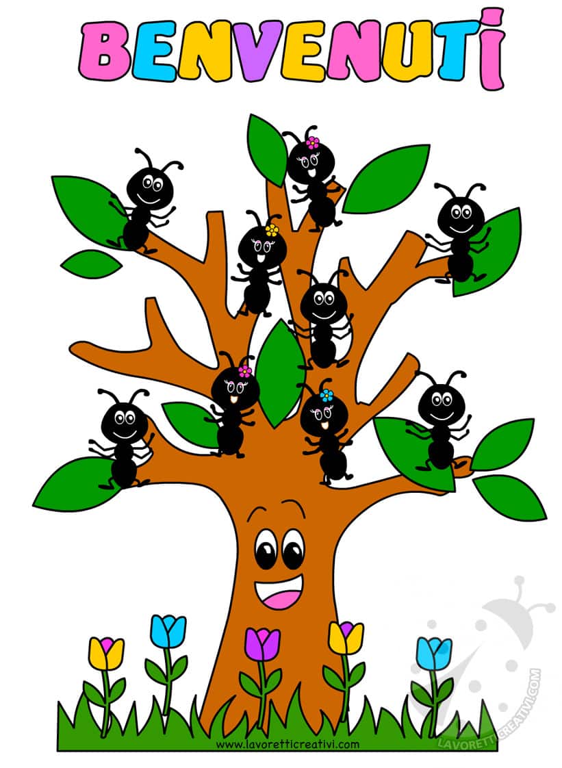 Cartellone Accoglienza bambini Albero con formichine