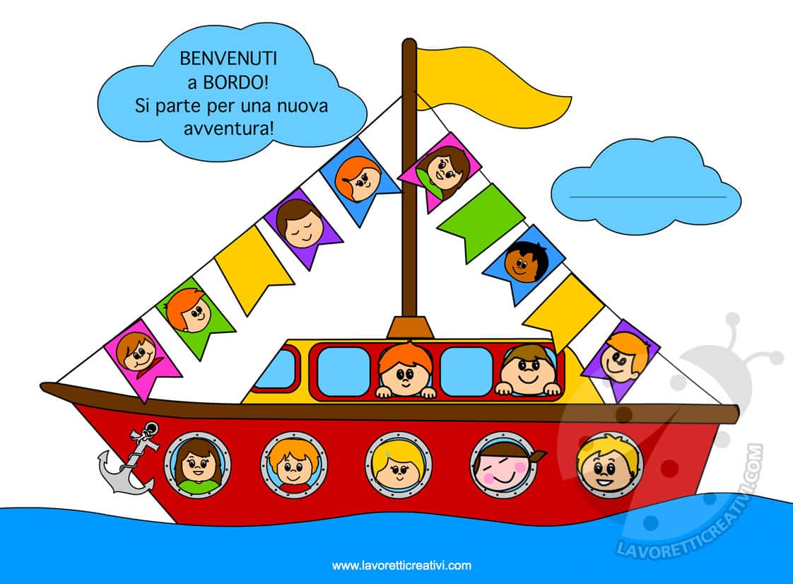 Cartellone con barca per accoglienza scuola lavoretti for Lavoretti creativi per accoglienza scuola infanzia