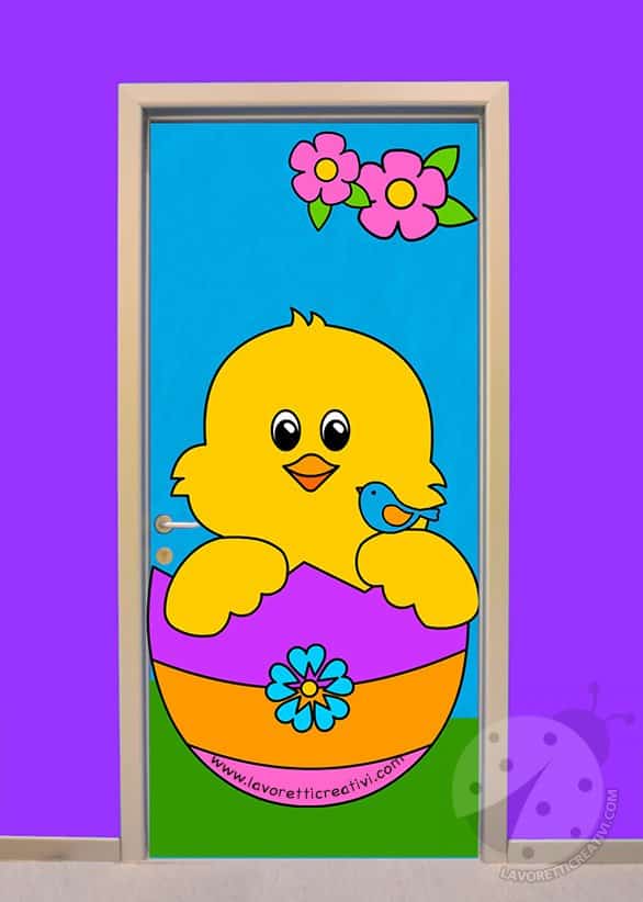 Idee per decorare la porta a Pasqua Uovo con pulcino