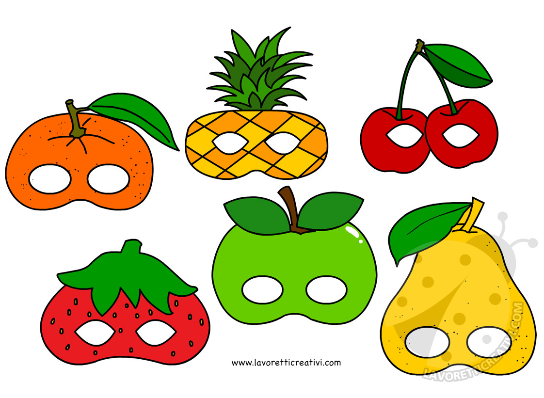 Set maschere a forma di frutta da stampare e ritagliare