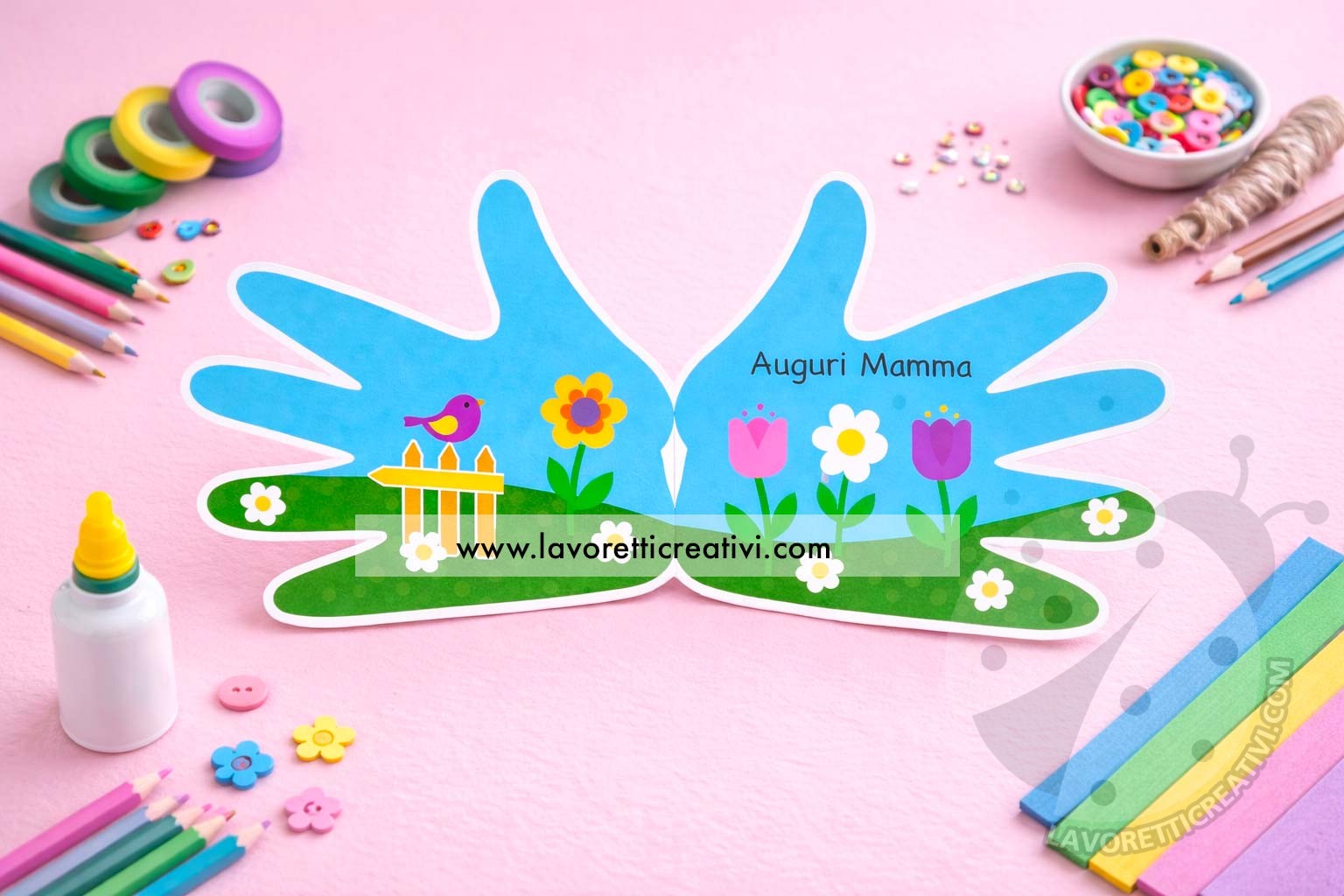 biglietto con sagome delle mani da stampare