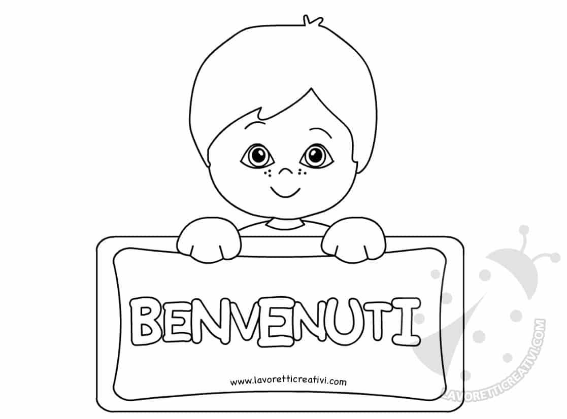 bambino cartello benvenuti