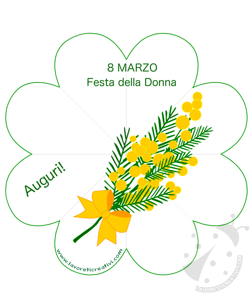 Biglietti di auguri per la Festa della Donna con cuore e mimosa