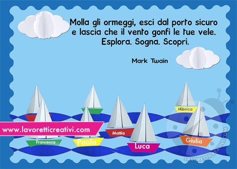 Cartellone con barche e frase di Mark Twain