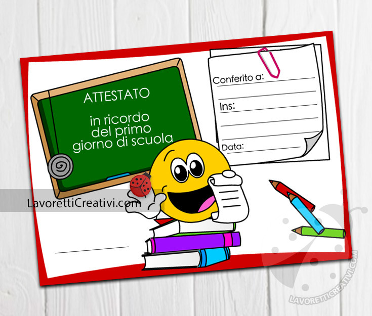 Attestato per il primo giorno di scuola