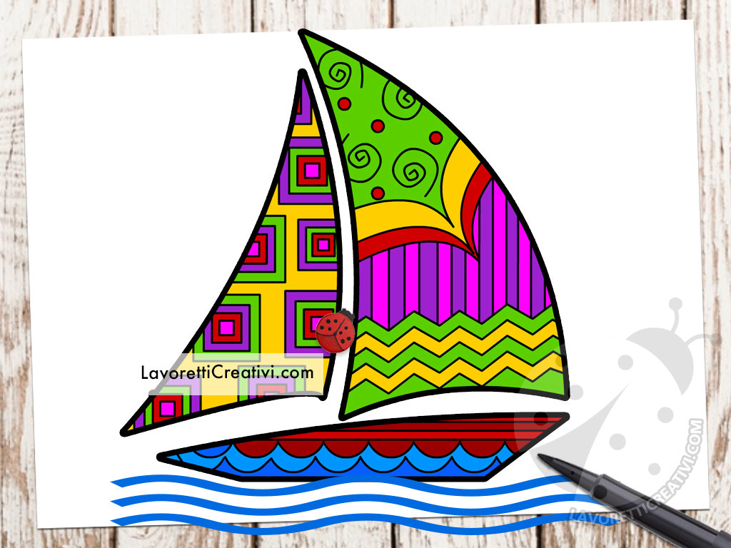 Barca a vela con linee astratte colorate