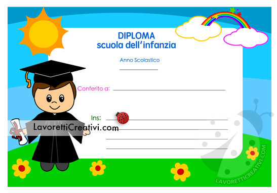 Diploma per bambino della scuola dell'infanzia