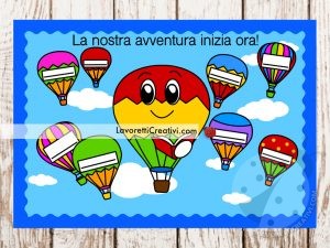 Cartellone con mongolfiere colorate