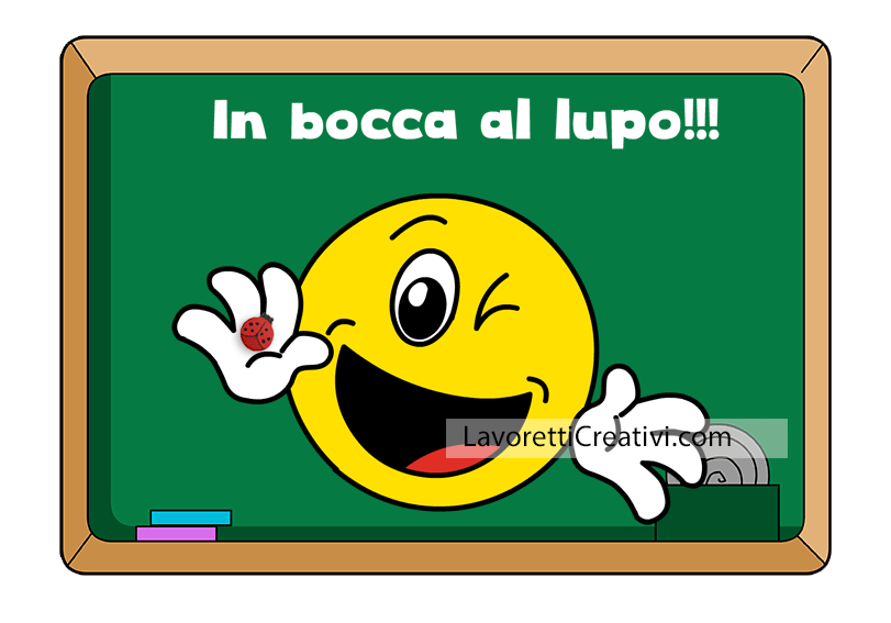 In bocca al lupo per gli esami con emoji
