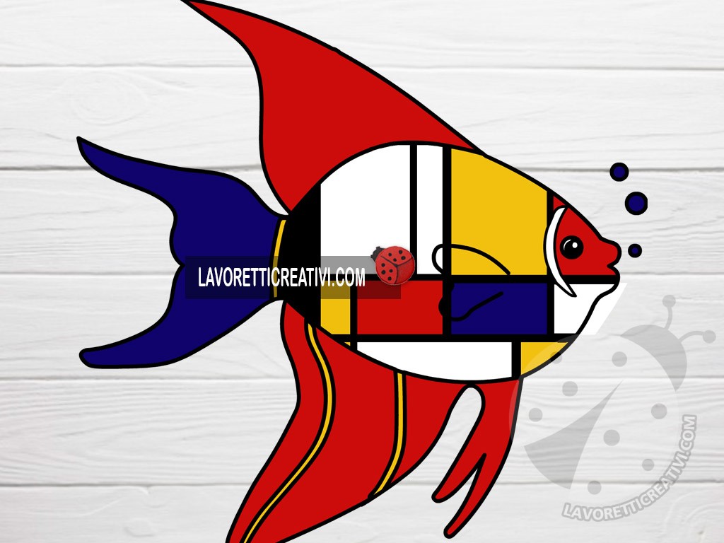 Pesce stile Mondrian da stampare 7 Pesce geometrico in stile Mondrian a colori da stampare.