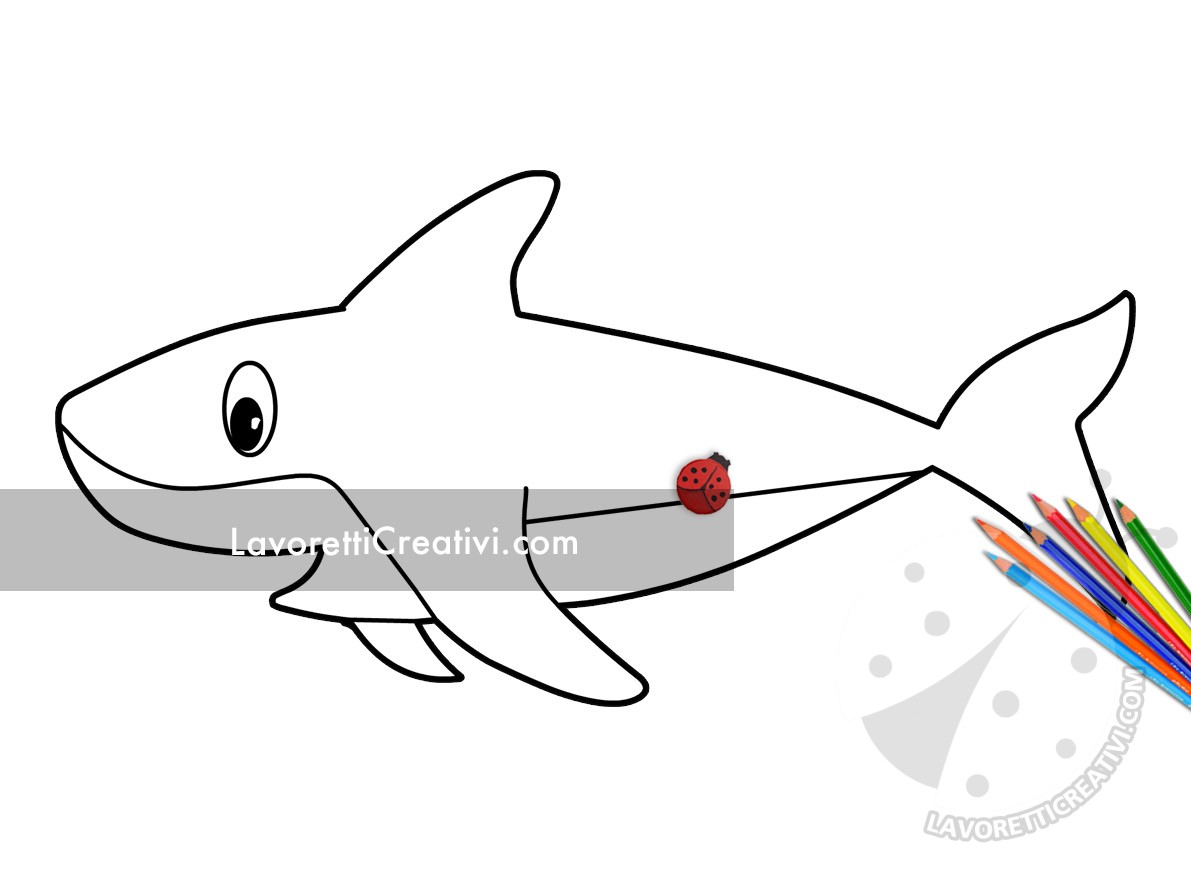 Squalo da colorare 7 Squalo disegno da colorare – Immagine in bianco e nero di uno squalo per bambini
