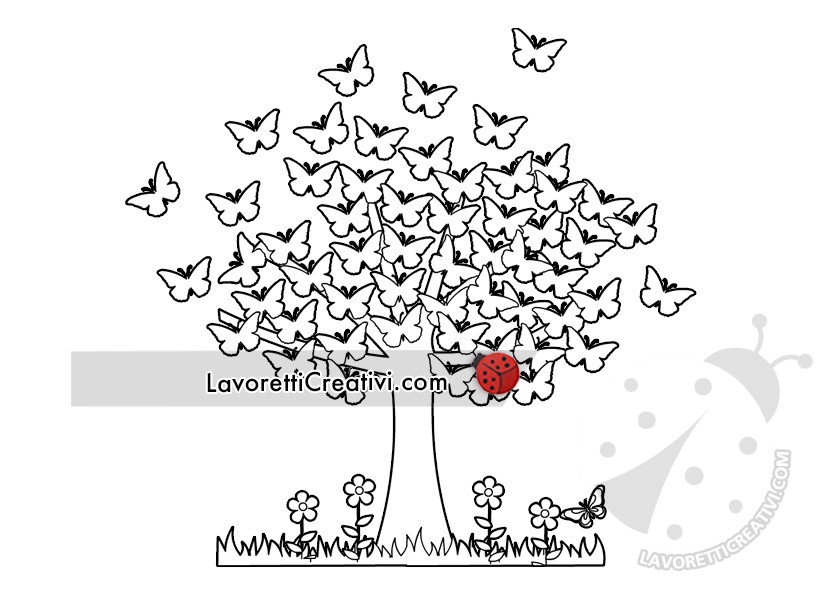 disegno albero farfalle