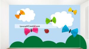 decorazione parete con farfalle di carta