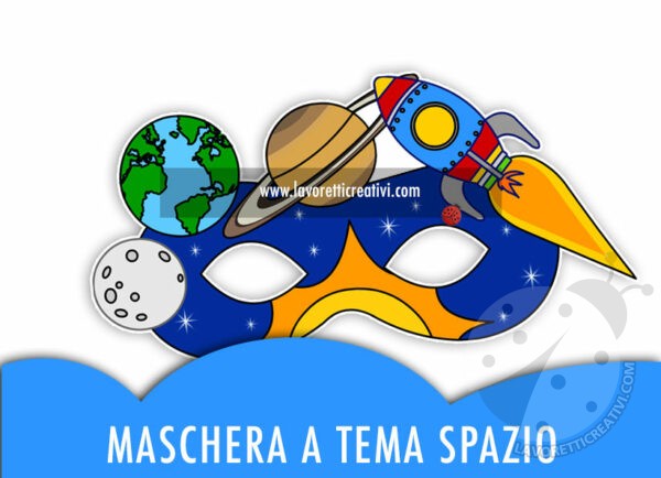 Accoglienza a tema spazio 12 Maschera a tema spazio con pianeti, razzo e stelle