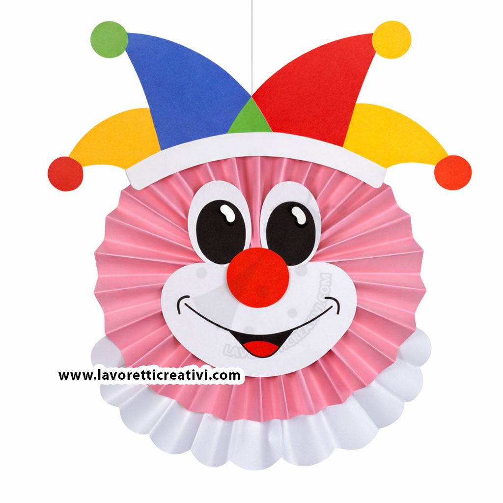 Tutorial Pagliacci a fisarmonica per addobbi Carnevale 9 pagliaccio con rosone di carta per feste di compleanno o feste di carnevale