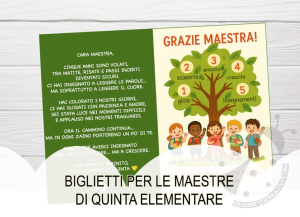 biglietti per maestre 5 elementare