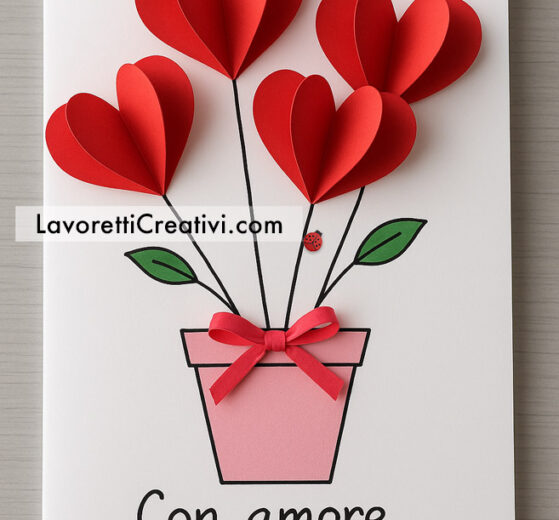 Biglietto vaso con cuori in 3D 8 biglietto mamma vaso con cuori