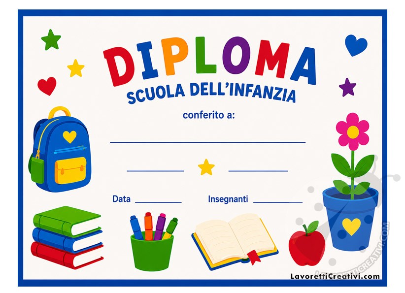 Diplomi per la scuola dell’infanzia 9 diploma infanzia a colori