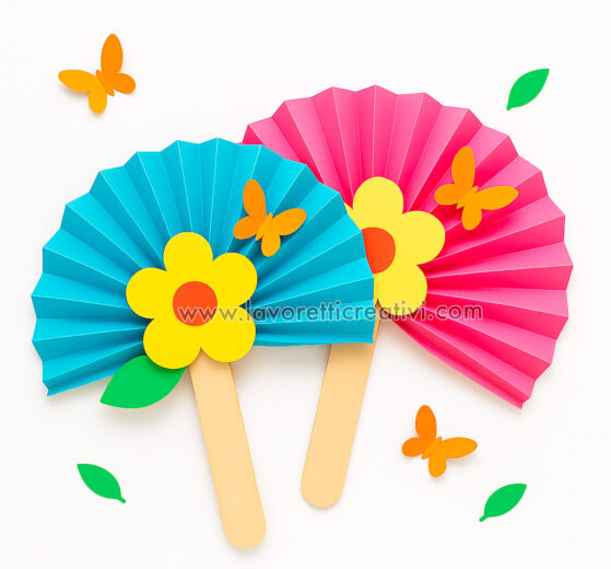 Ventaglio di carta facile con fiore e farfalla 10 Ventagli di carta facili
