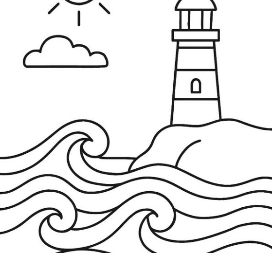 Il faro sul mare – Disegno da colorare con onde in movimento 10 faro sul mare