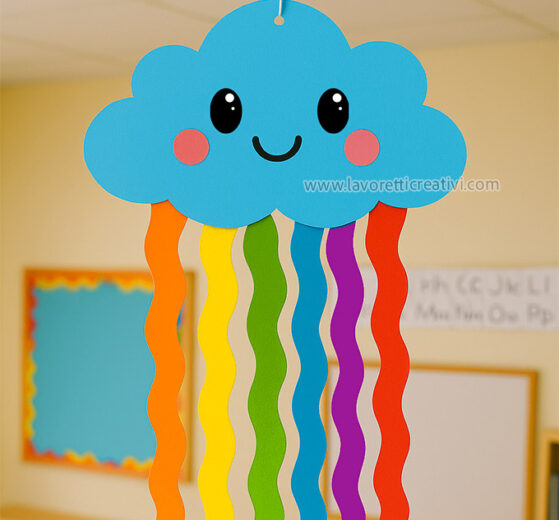 Nuvola sorridente con arcobaleno danzante 10 nuvola decorazione aula
