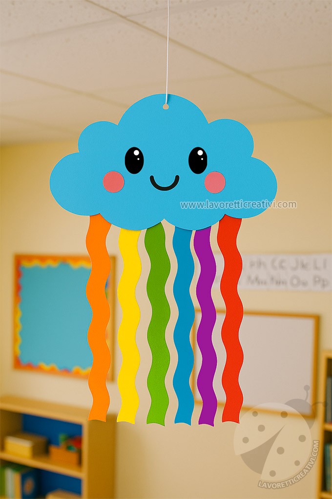 Nuvola sorridente con arcobaleno danzante 8 nuvola decorazione aula