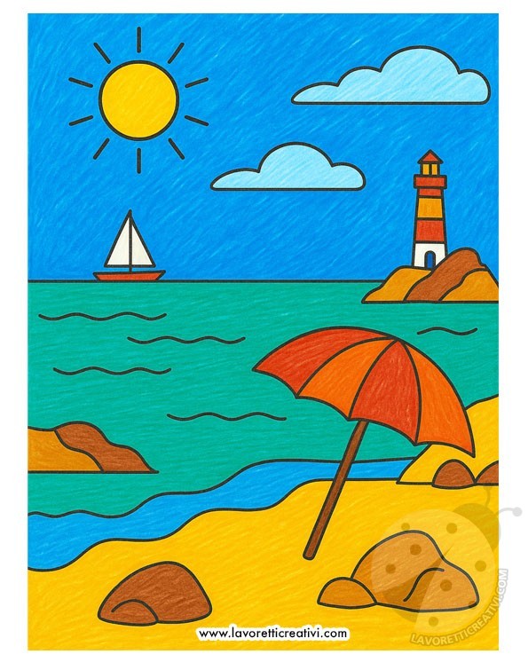 spiaggia mare disegno a colori 1
