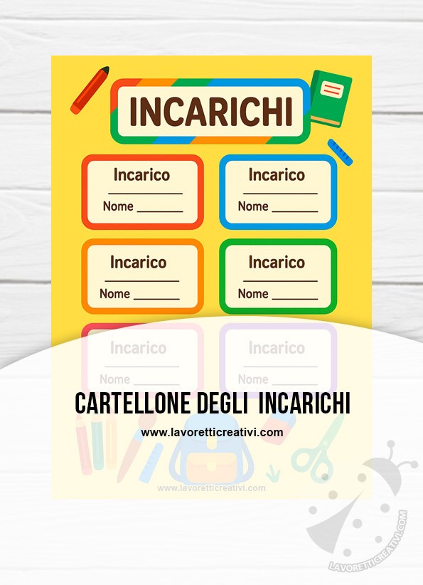 Cartellone degli incarichi colorato da stampare con targhette personalizzabili