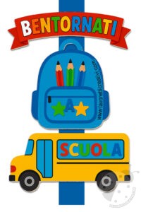 Decorazione da appendere con lo zaino e lo scuolabus