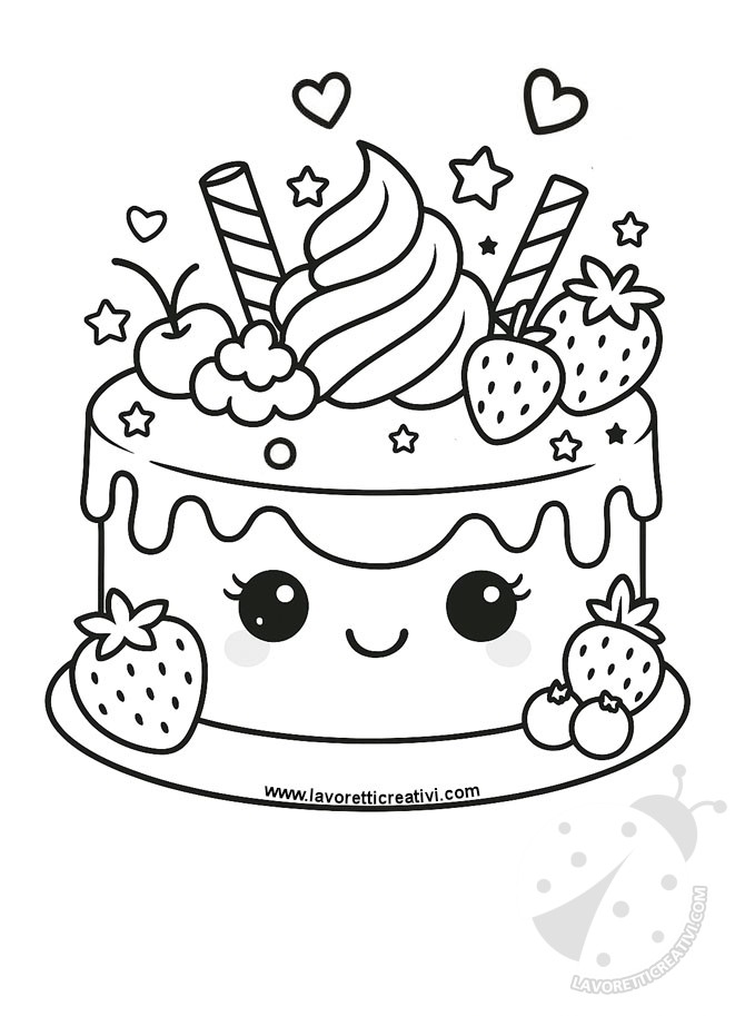Torta ai frutti di bosco Kawaii per feste di compleanno da colorare