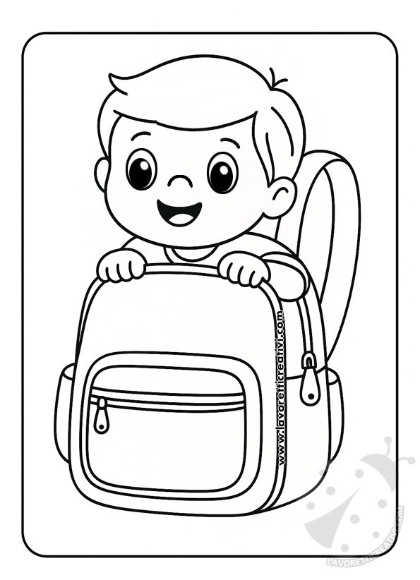 zaino con bambino da colorare per la scuola