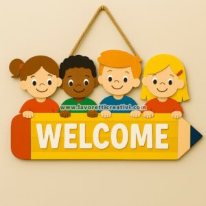 Decorazione con i bambini e la scritta di benvenuto