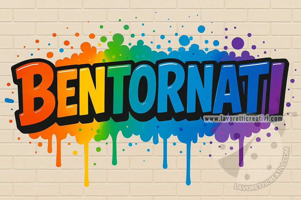 scritta Bentornati in stile street art colorato per la scuola