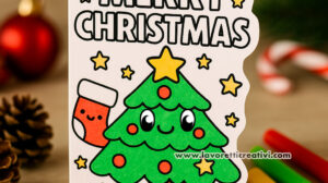 biglietto natale kawaii da colorare