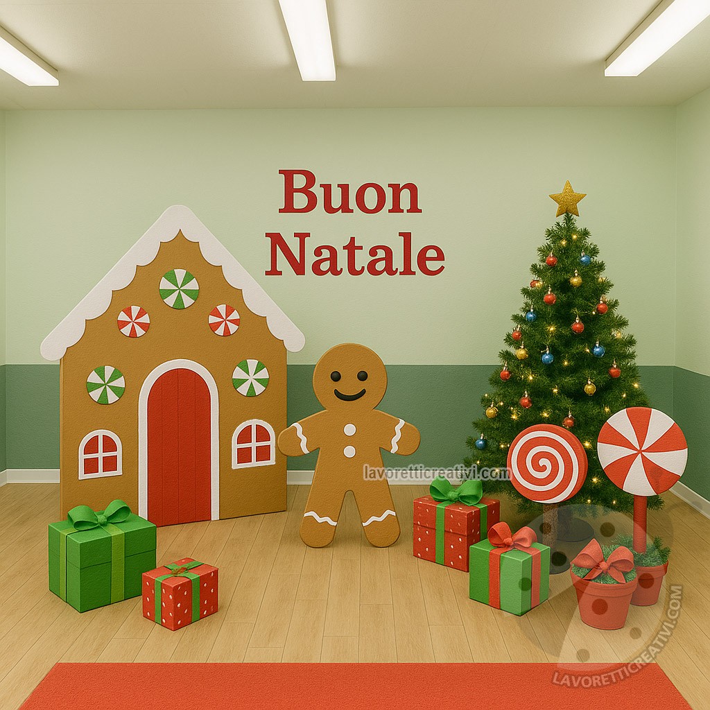 Casetta e omino pan di zenzero per scenografia natalizia fai da te