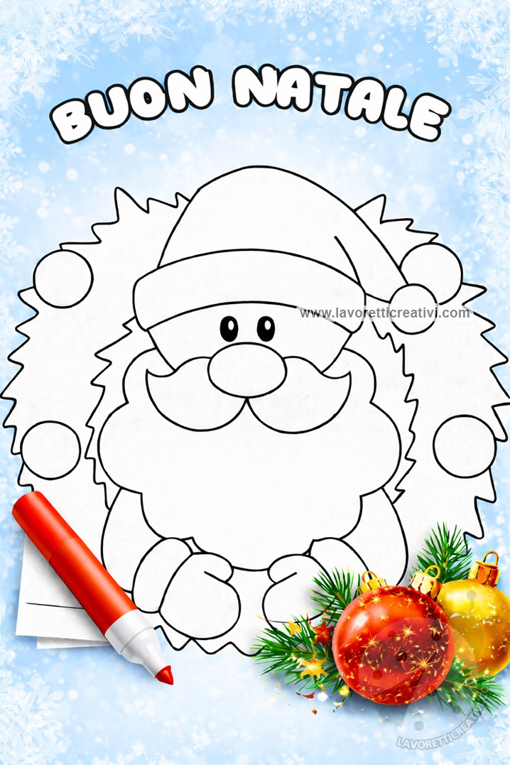 Babbo Natale con la Ghirlanda di Natale da colorare 8 babbo natale decorativo