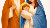 sacra famiglia con aureole dorate