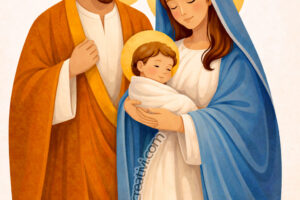 sacra famiglia con aureole dorate