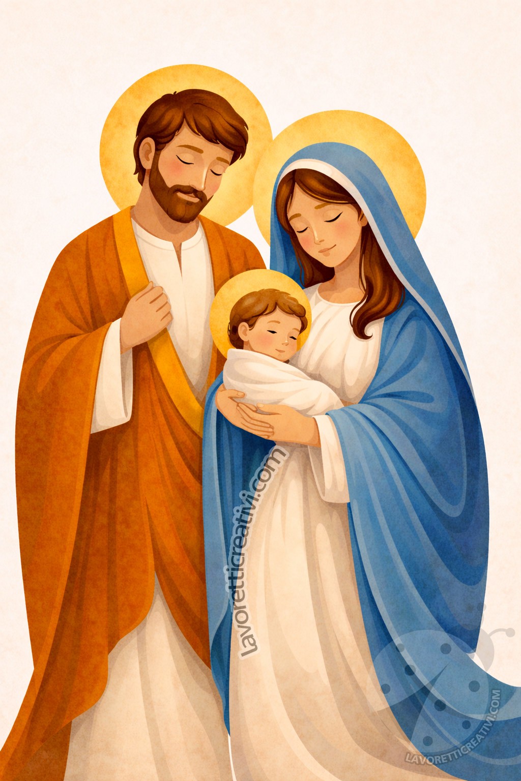 sacra famiglia con aureole dorate