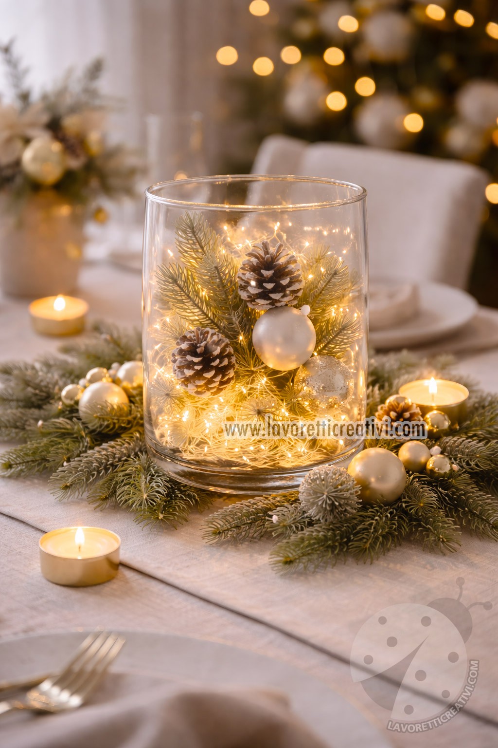 Idee centrotavola natalizi con vasi in vetro e lucine 7 vaso di luci natalizie centrotavola